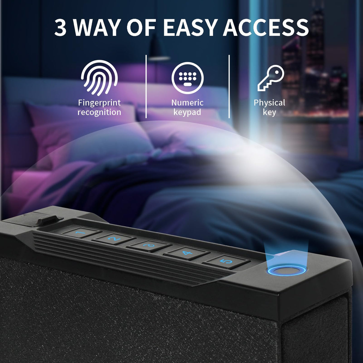 Biometric Gun Safe for Nightstand, Desk, Bedside Mounted, Auto Open Pistol Safe, Drawer Handgun Safe with Internal LED light, Silent mode, Quick Access Gun Lock Box with Fingerprint, PIN Code, Key XDeer