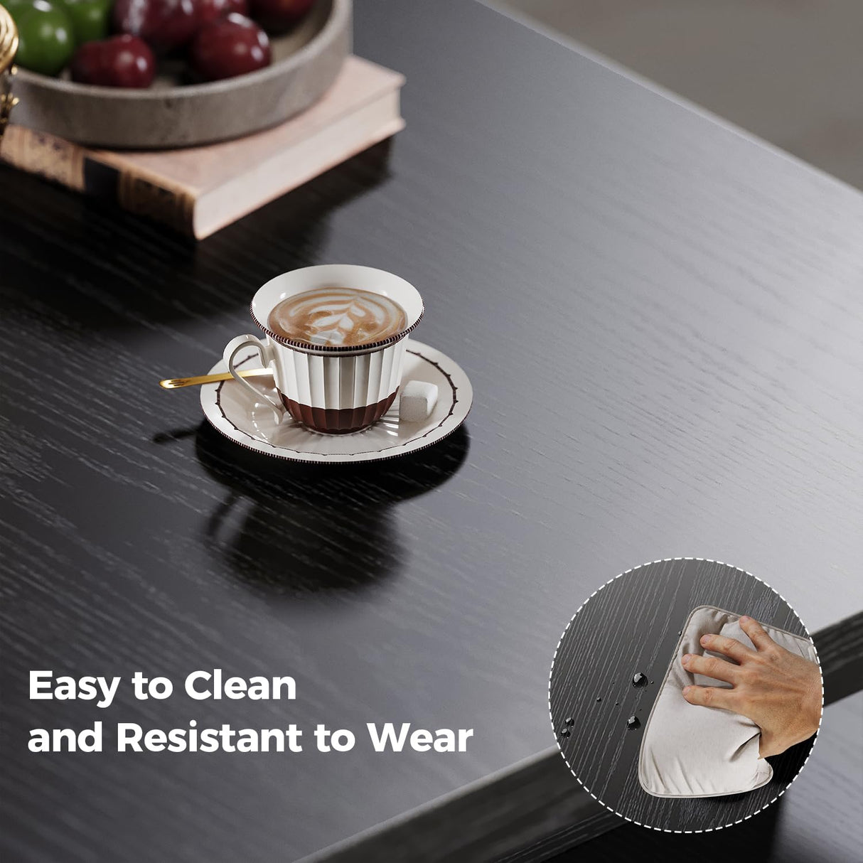 IRONCK Coffee Table with LED Light and Charging Station, 4 Storage Drawers with Grille Design, Square Coffee Table for Living Room Office Reception Room (Black) IRONCK