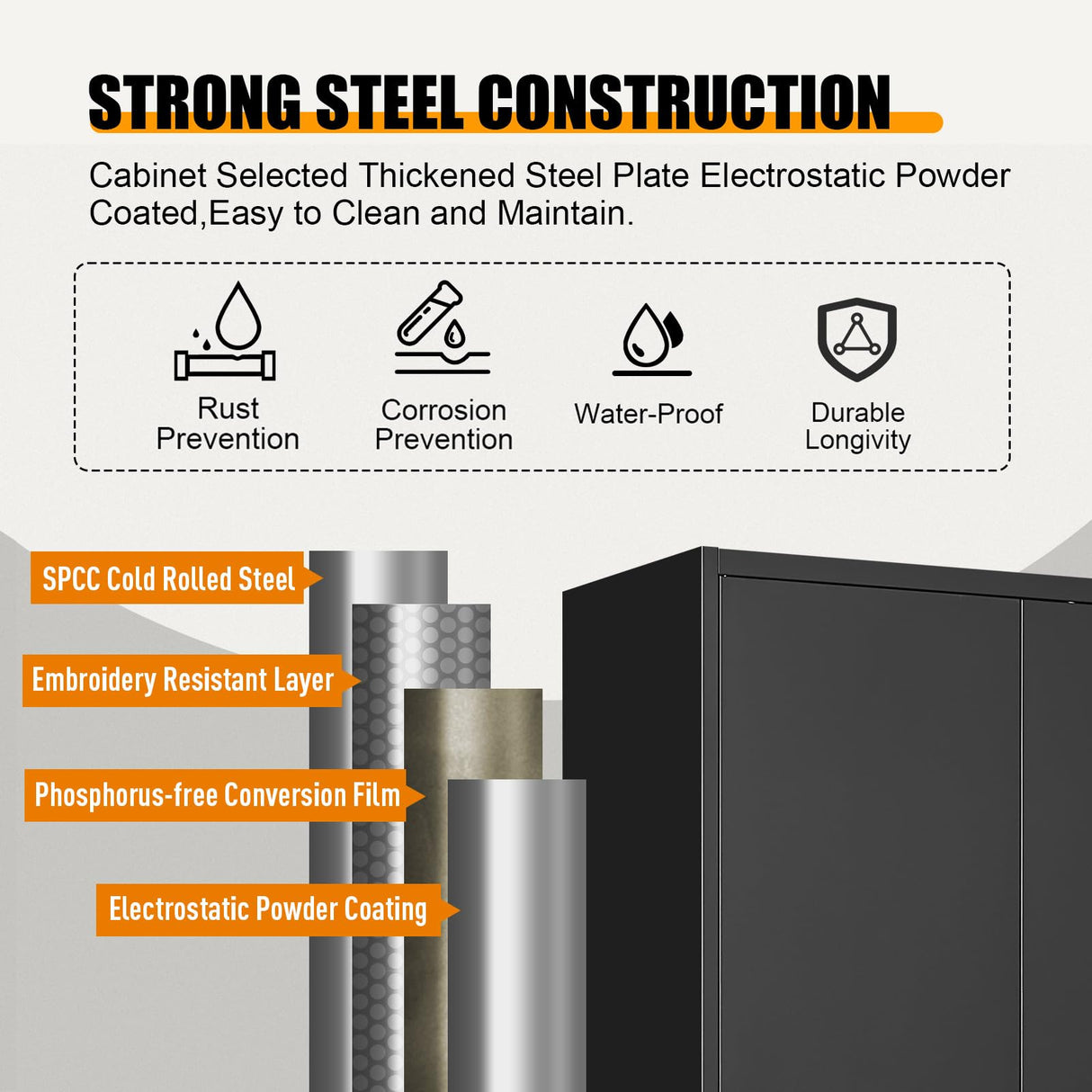 UNICOLY Black Metal Storage Cabinet with Lock, Storage Cabinet with Doors and Shelves, Garage Storage Cabinet with Lock for Office, Home,Garage, Gym,School 71”H×32”W×16”D UNICOLY