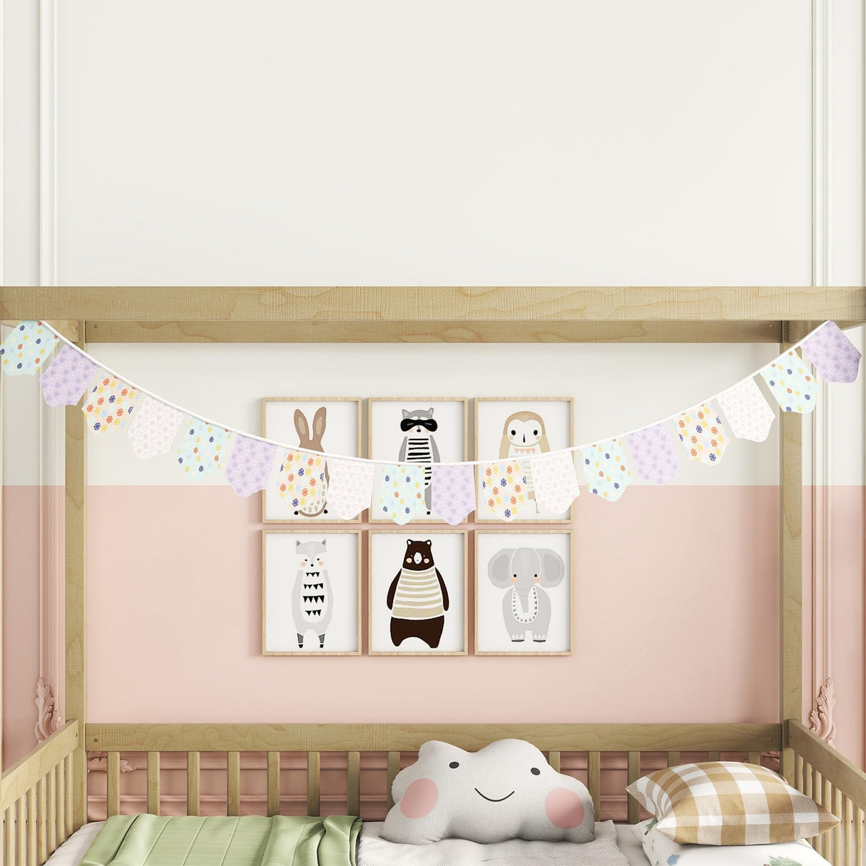 Twin Size Floor Canopy Bed Frame with Fence and Guardrails, 4-Poster Canopy Bed for Boys and Girls, Montessori Bed for Kids Room and Bedroom, Mattress Foundation, Easy Assembly (Natural, Twin) CNANXU