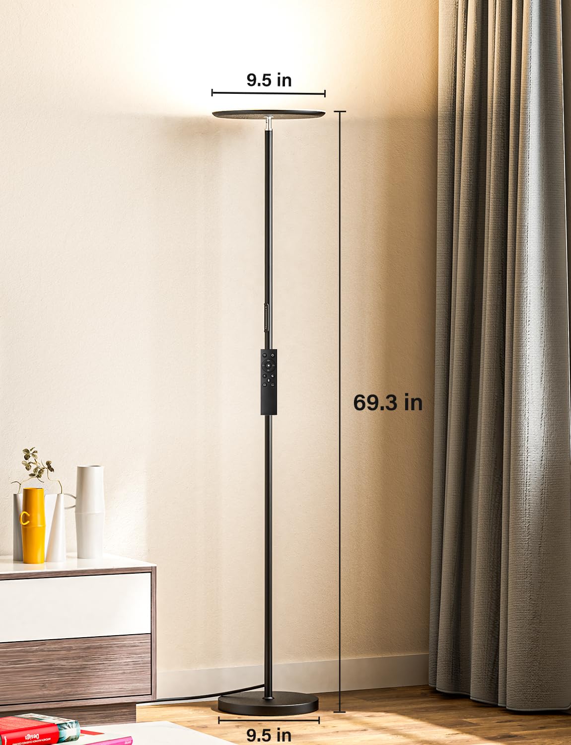 PreeOtti Modern LED Floor Lamp - Remote & Touch Control, 40W/2400LM Sky Torchiere Standing Lamp, Fully Dimmable, 3 Color Temperatures, Ideal for Living Room & Bedroom, Easy to Assemble PreeOtti