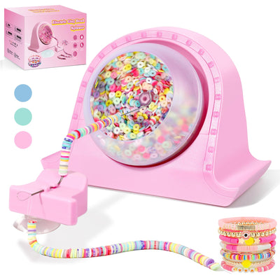 Hicdaw Electric Bead Spinner Kit - Clay Bead Spinner with 2 Needles for Crafting - Bracelet & Necklace Maker, Pink