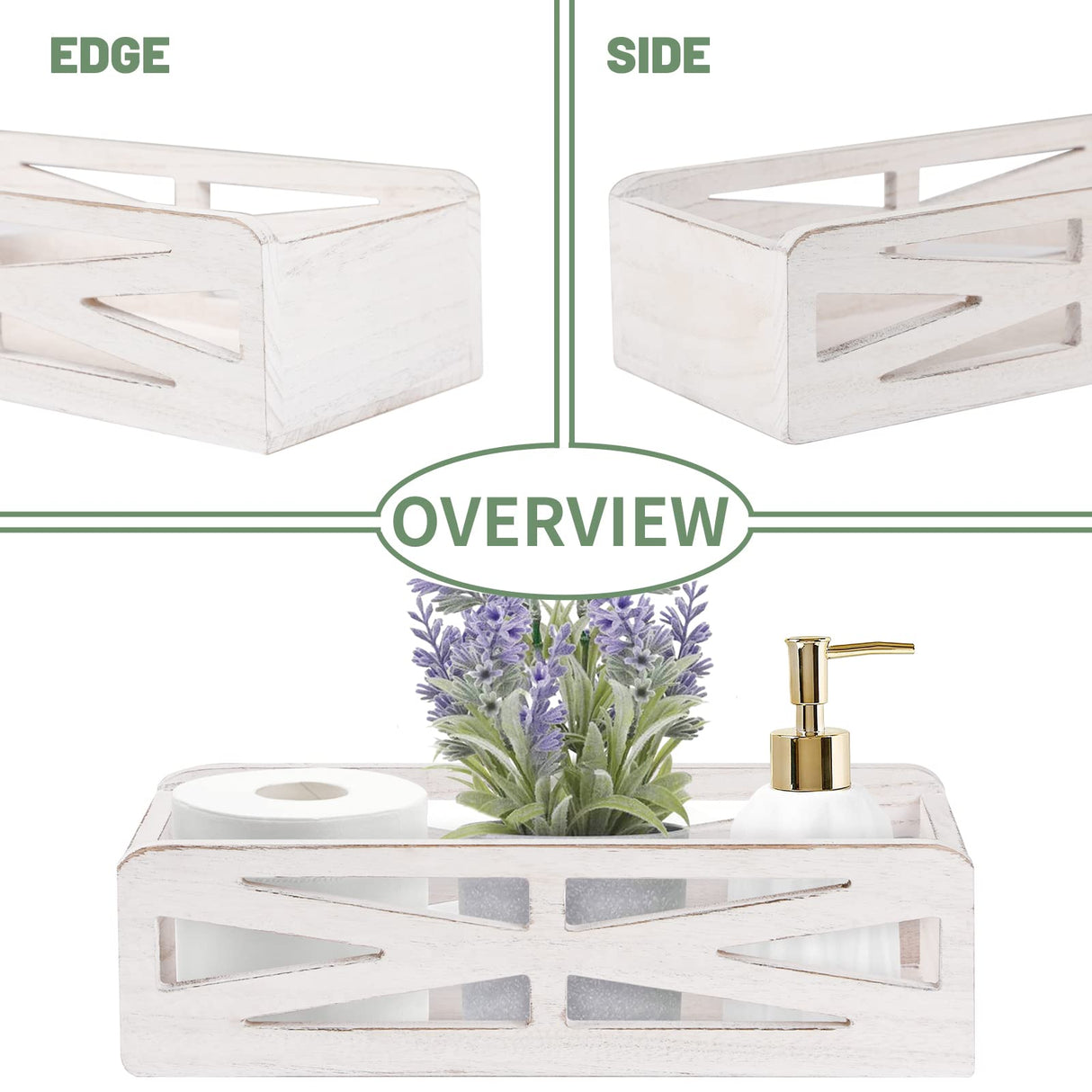 Bathroom Decor Box Toilet Paper Holder, Rustic Wooden Toilet Tank Box, Farmhouse Over Toilet Bathroom Organizer Storage Basket for Living Room, Table Counter, Kitchen (Rustic White) RJMKD