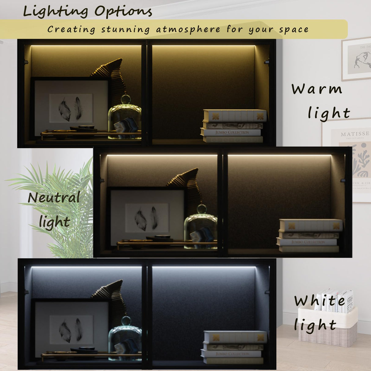 Bobve 5-Tier Elegant Glass Display Cabinet with 4 Doors for Collectibles and Books, 78.7" Tall Bobve