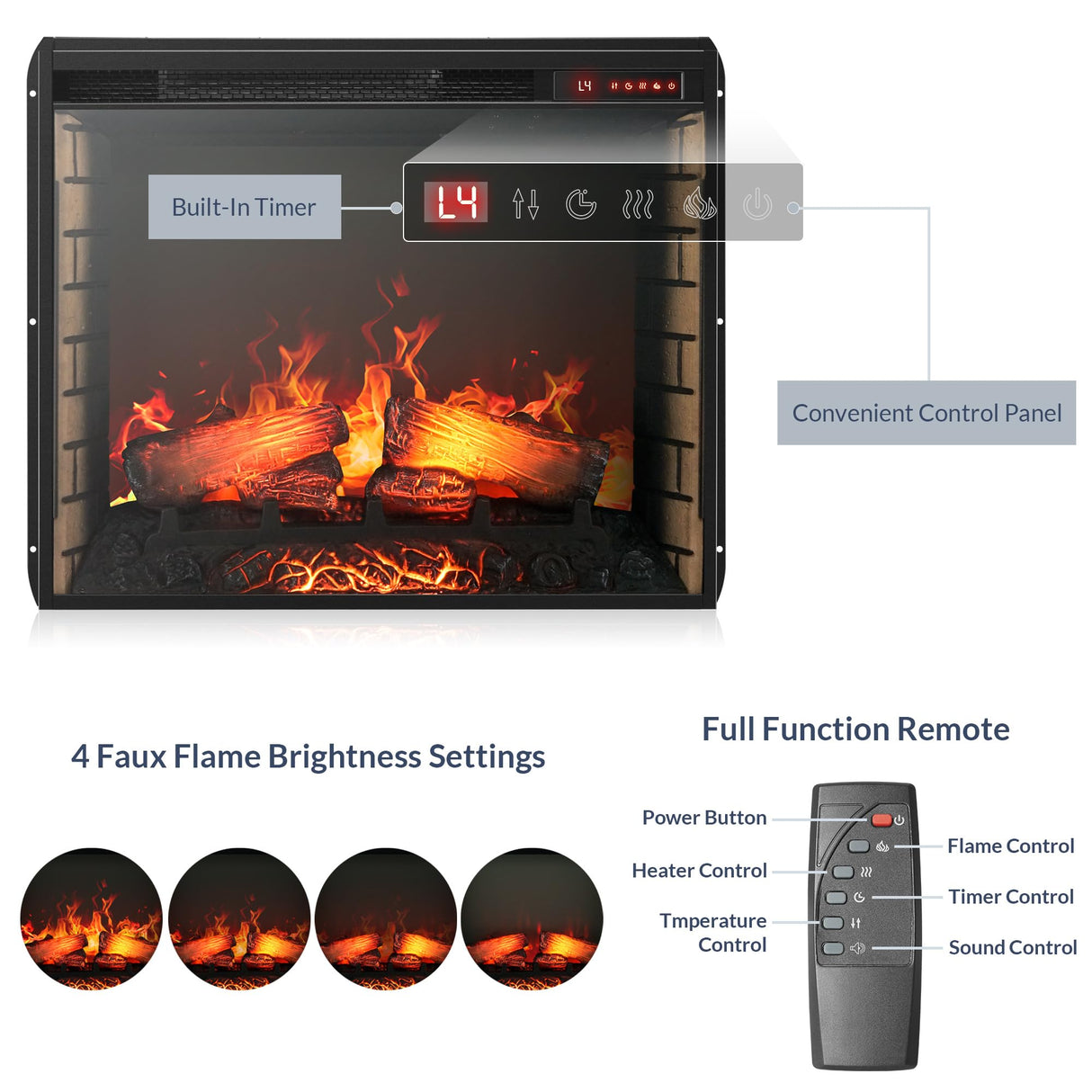 BELLEZE Modern 70" Electric Fireplace Heater Mantel TV Stand & Media Entertainment Center for TVs up to 68" with Energy-Efficient Heater with Sound and Side Book Shelves - Lenore (Grey) BELLEZE