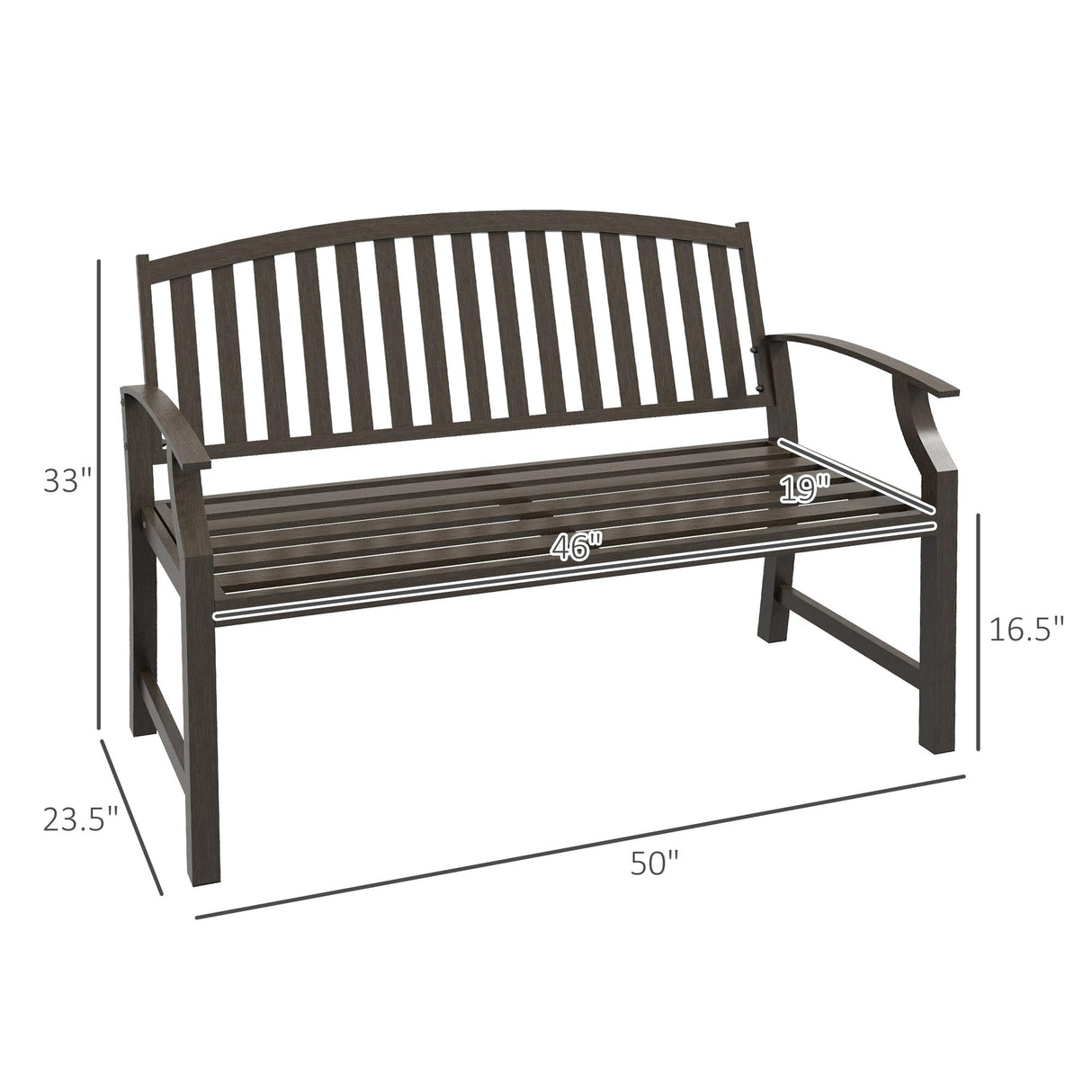 Outsunny 46" Brown Metal Garden Bench with Wood-Look Slatted Frame for Patio and Yard Outsunny