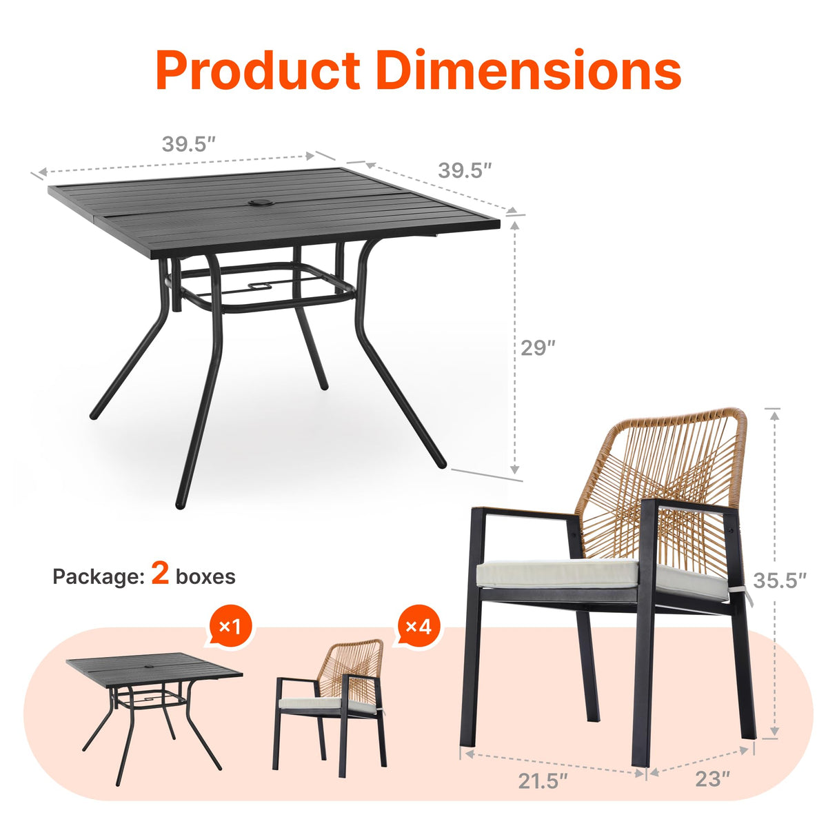 SUNCOZE Outdoor Patio Dining Set, 5 Pieces Rattan Patio Table and Chairs Set with Cushion and Umbrella Hole, Wicker Outdoor Patio Furniture Sets of 4 for Backyard and Porch, Beige SUNCOZE