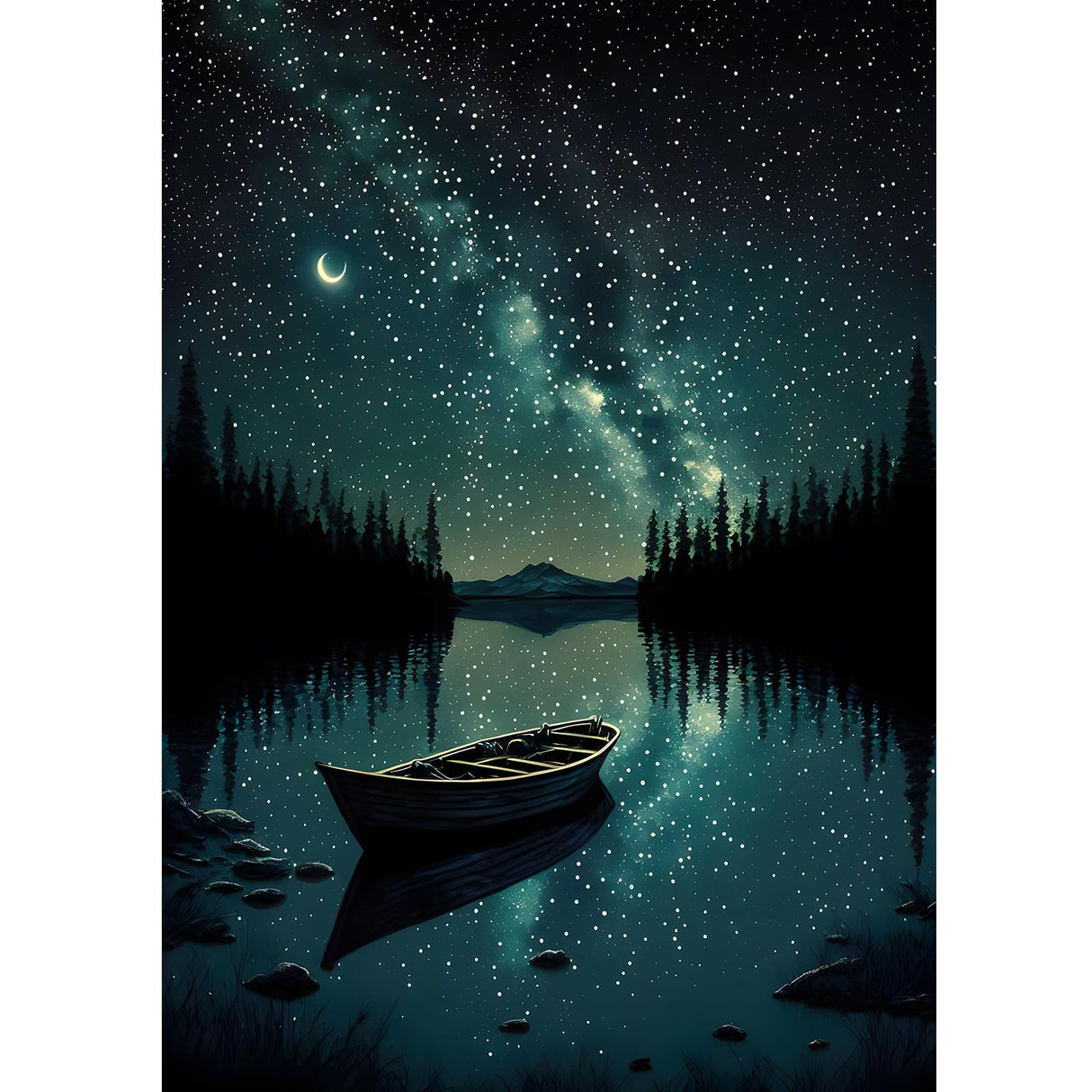 MOGTAA Starry Night Diamond Art Painting Kits for Adults, Canoe Lake Moon Diamond Painting Kits for Beginners, DIY 5D Diamond Dots Kits Landscape Gem Craft for Home Art Decor 12x16 inch MOGTAA