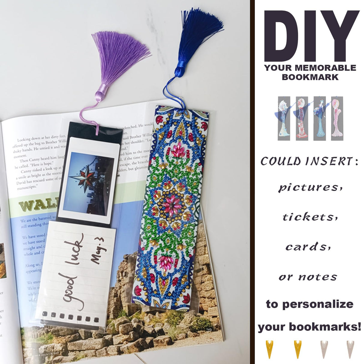 LINGFANG 8 Pcs Diamond Painting Bookmark, Leather DIY Book Makers for Adults Book Lovers, Diamond Art Beginners, Small Diamond Art Kits, Paint by Art Crafts Supplies Gift for Girls (Mandala) LINGFANG