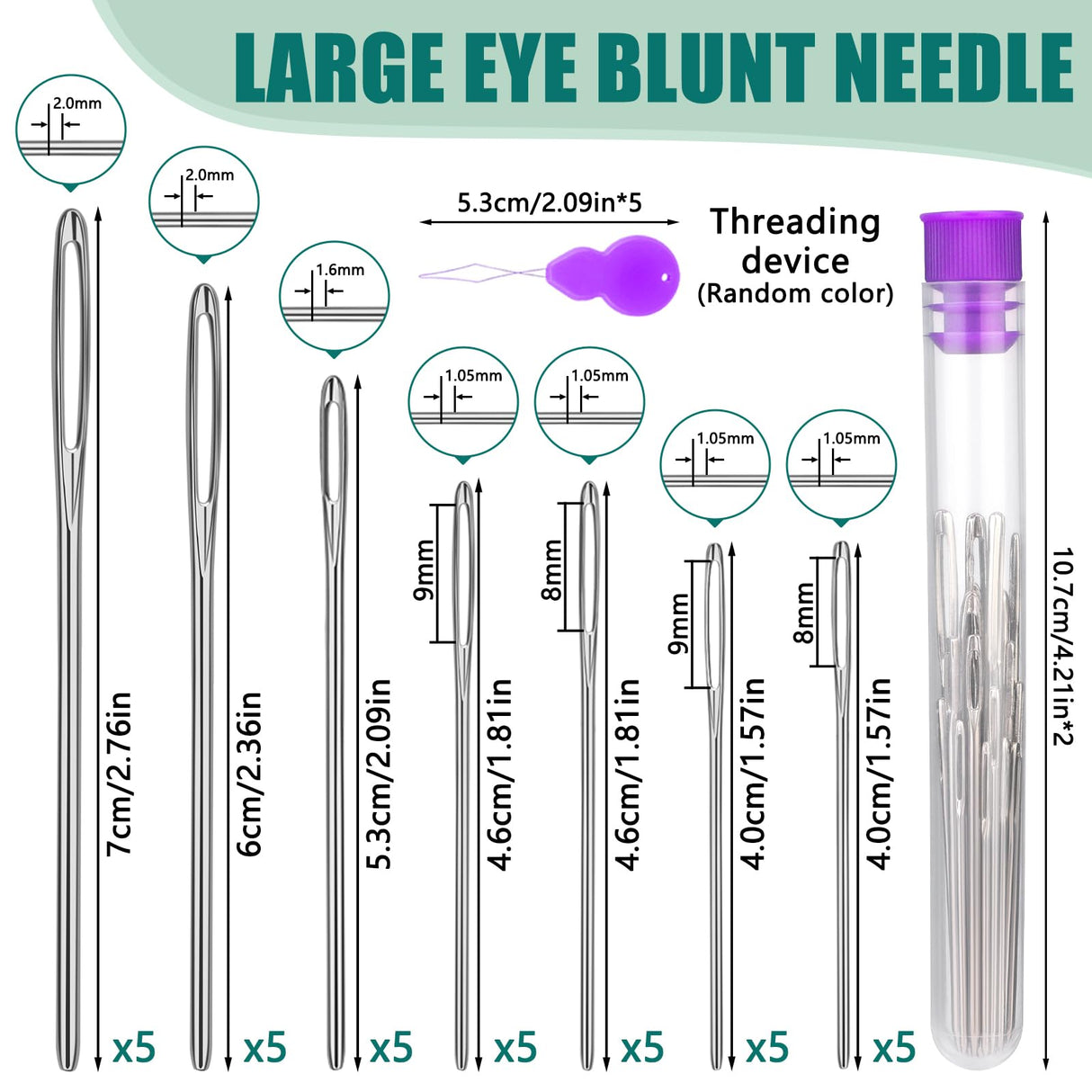 Bupete 65 Pcs Large Eye Blunt Needles Set, 12 Sizes Large Eye Sewing Needles, Tapestry Needles, Yarn Needles with Threaders, Embroidery Needles for Hand Sewing for Knitting Sewing Bupete