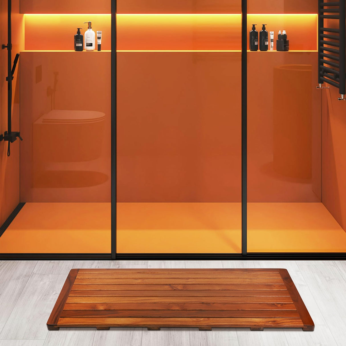 Utoplike Teak Bath Mat, Shower Mat Wood for Bathroom, (40"x18") Wooden Floor Mat Square Extra Large for Spa Home or Outdoor Utoplike