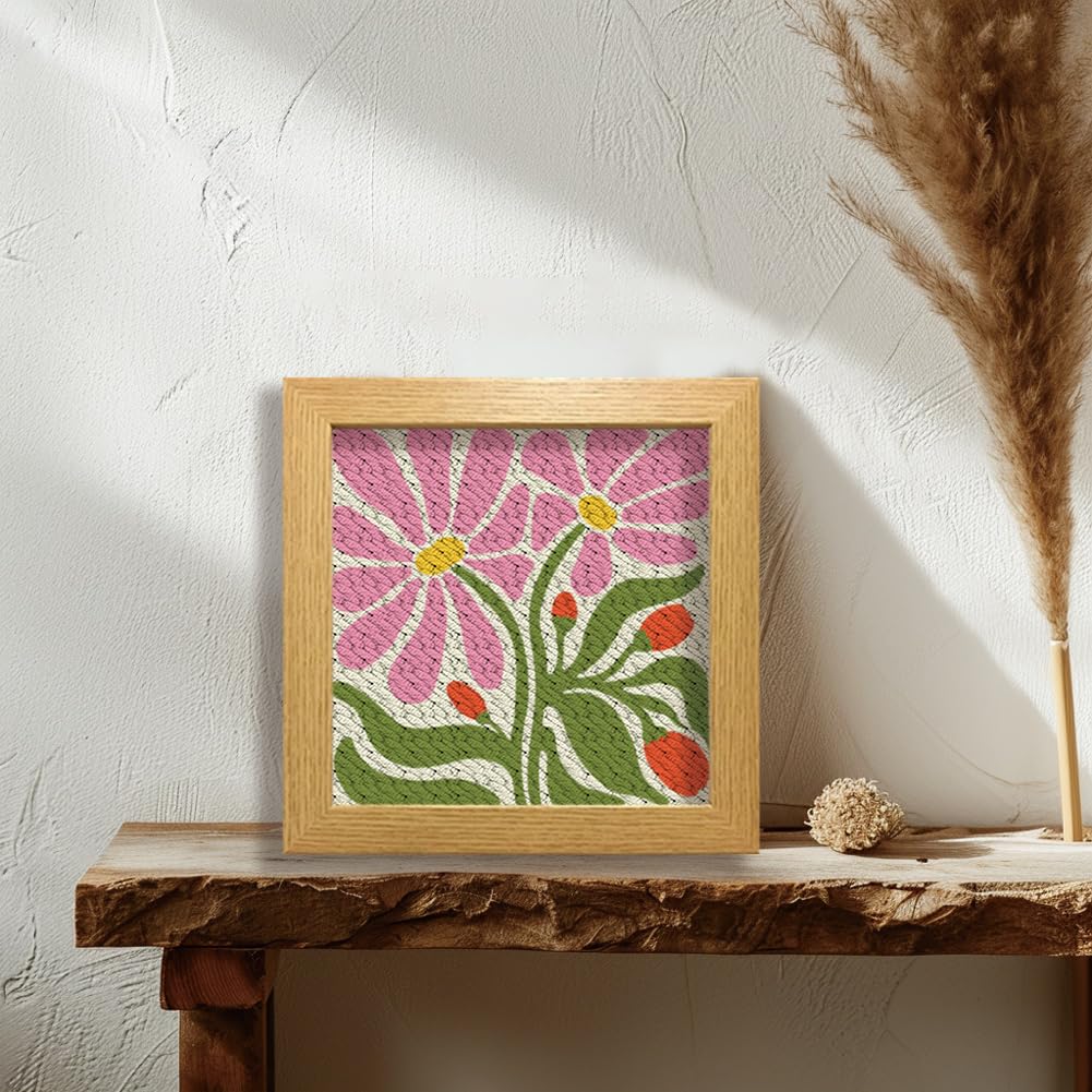 BEUNITONE Flower Beginners Punch Needle kit Handcraft Embroidery Starter Kits for Adults Flowers and Plants Punch Stitching Kit with Instruction Square Punch Needle Frame for Wall Decor 9.4'' x 9.4'' BEUNITONE