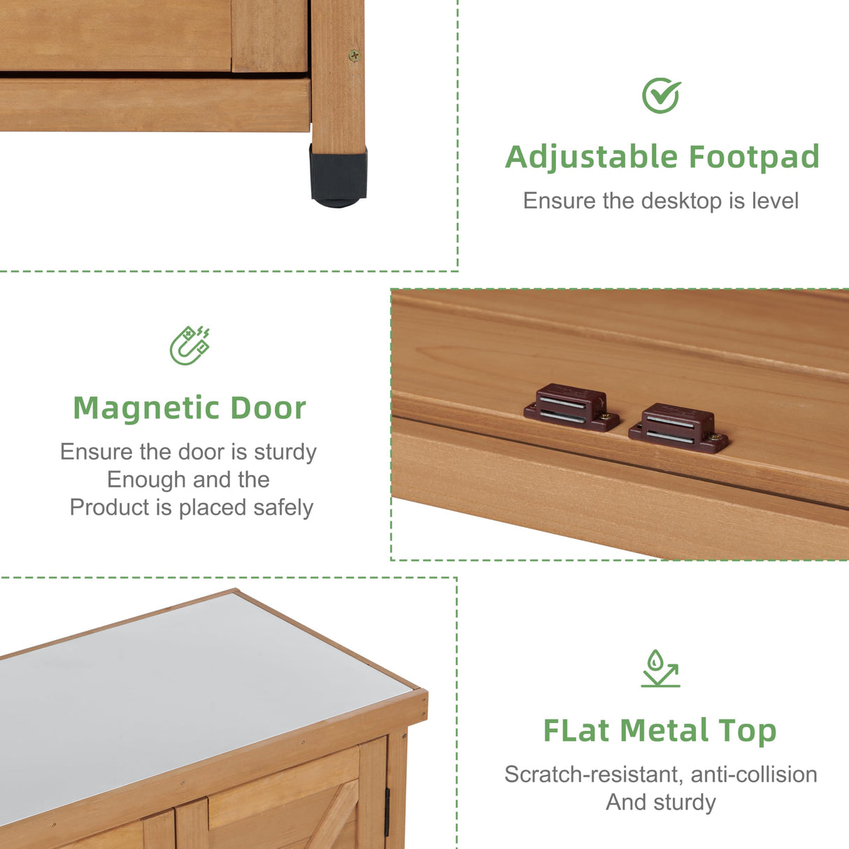 Potting Bench with Storage Cabinet and Metal Table Top for Outdoor Patio, Garden Furniture Wood Workstation Mederla