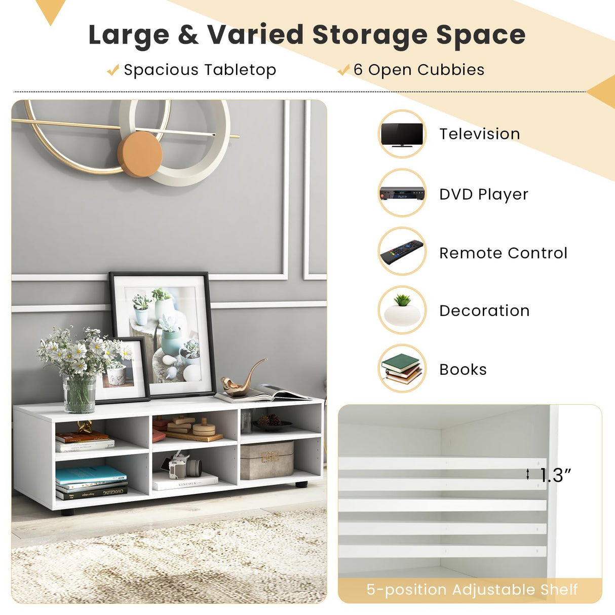 IFANNY TV Stand for 55 inch TV, Modern Entertainment Center with Storage & 4 Open Shelves, Wooden Television Stands, TV Media Console Table for Living Room, Bedroom (45") IFANNY