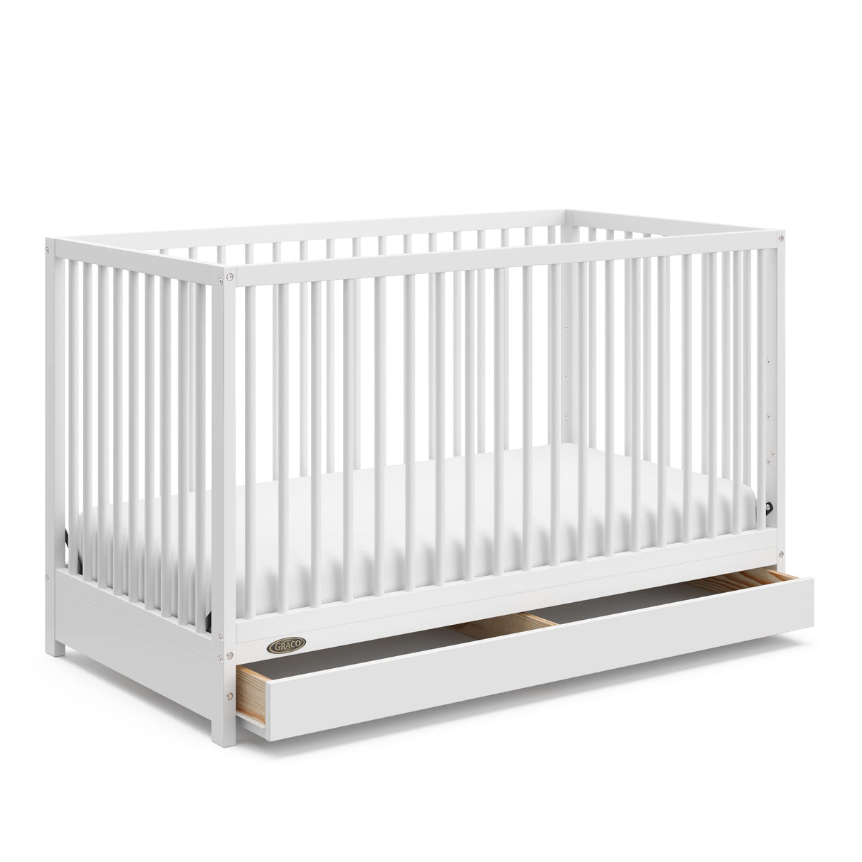 Graco Teddi 5-in-1 Convertible Crib with Drawer (White) – GREENGUARD Gold Certified, Crib with Drawer Combo, Full-Size Nursery Storage Drawer, Converts to Toddler Bed, Daybed and Full-Size Bed Graco