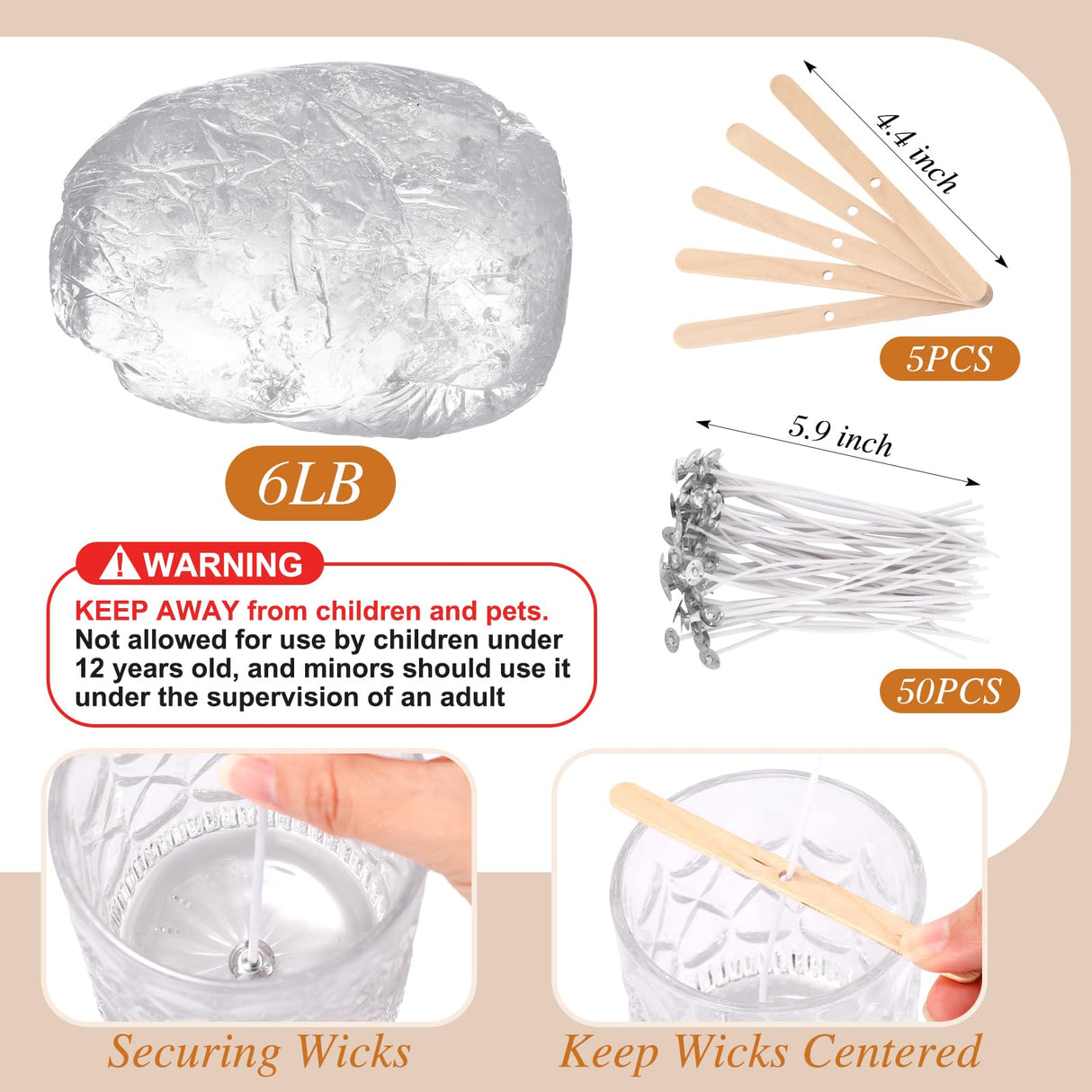 MTLEE 6 lb Gel Wax for Candle Making, Clear Jelly Candle Wax with Wooden Candle Wick Centering Device for DIY Candle Making Supplies MTLEE