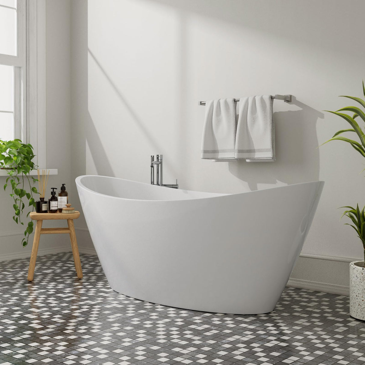 Empava Luxury 67 inch Acrylic Freestanding Bathtub Contemporary Soaking Tub with Overflow and Drain White BT518 Empava