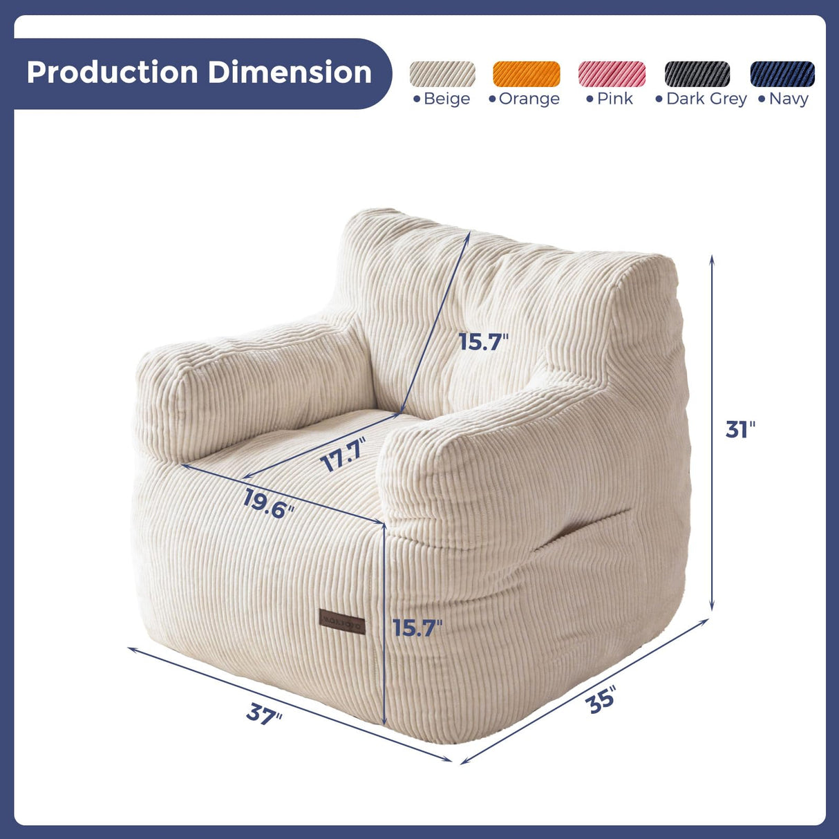 MAXYOYO Corded Bean Bag Chair, Living Room Bean Bag Chair for Adults Kids, Tufted Lazy Couch Lazy Sofa for Living Room, Stuffed with Filler MAXYOYO