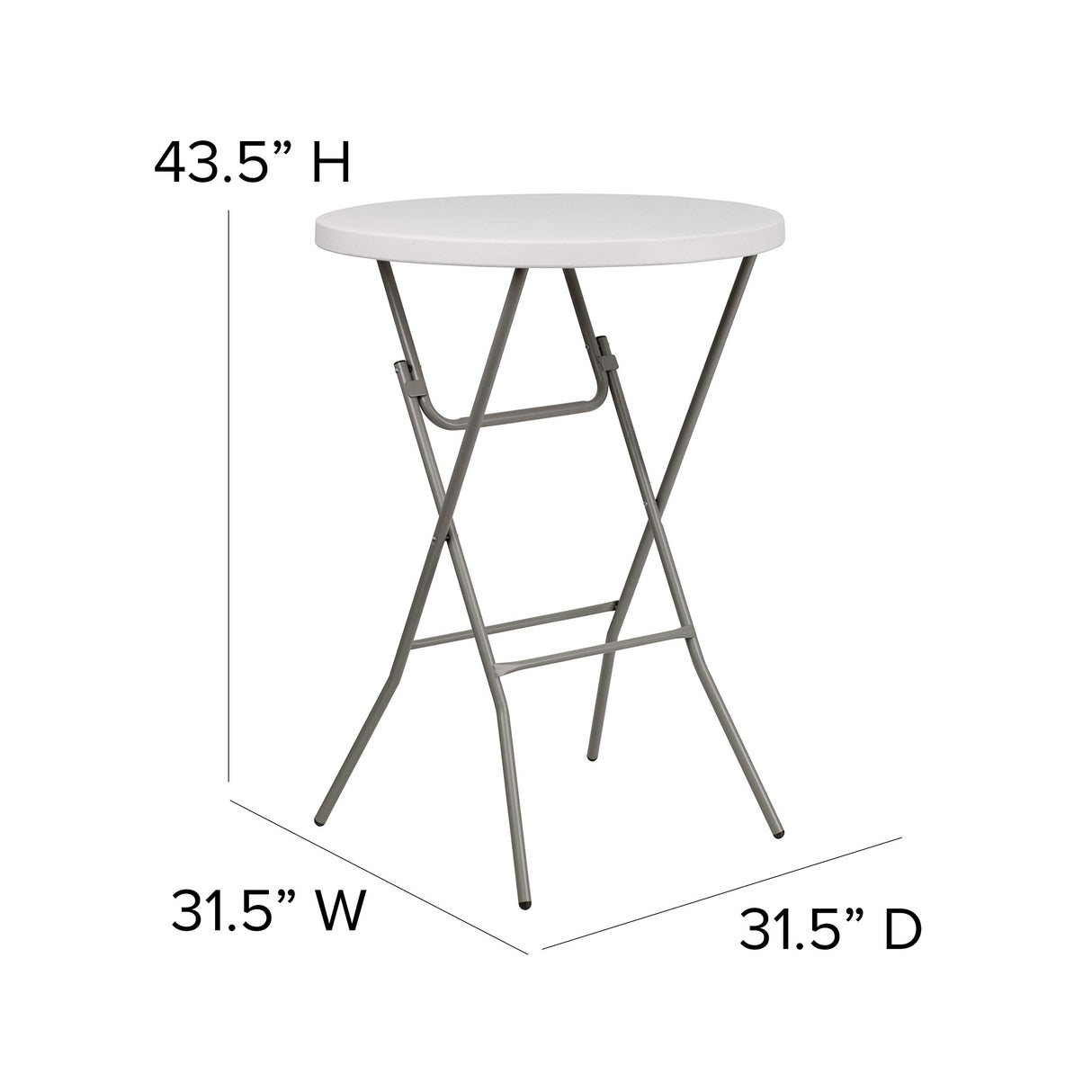 Flash Furniture Kathryn 2.63' Round Folding Bar Height Table for Parties and Commercial Events, Indoor/Outdoor Plastic Bar Height Folding Table, White Flash Furniture