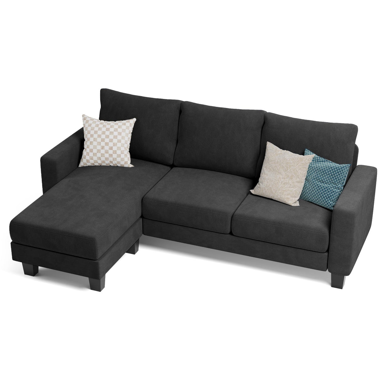 Homall Sofa for Living Room, Couch with Convertible Chaise, 3 Seat L-Shaped Sofas, Comfy Fabric Couches for Apartment, Small Space, Dark Gray Homall