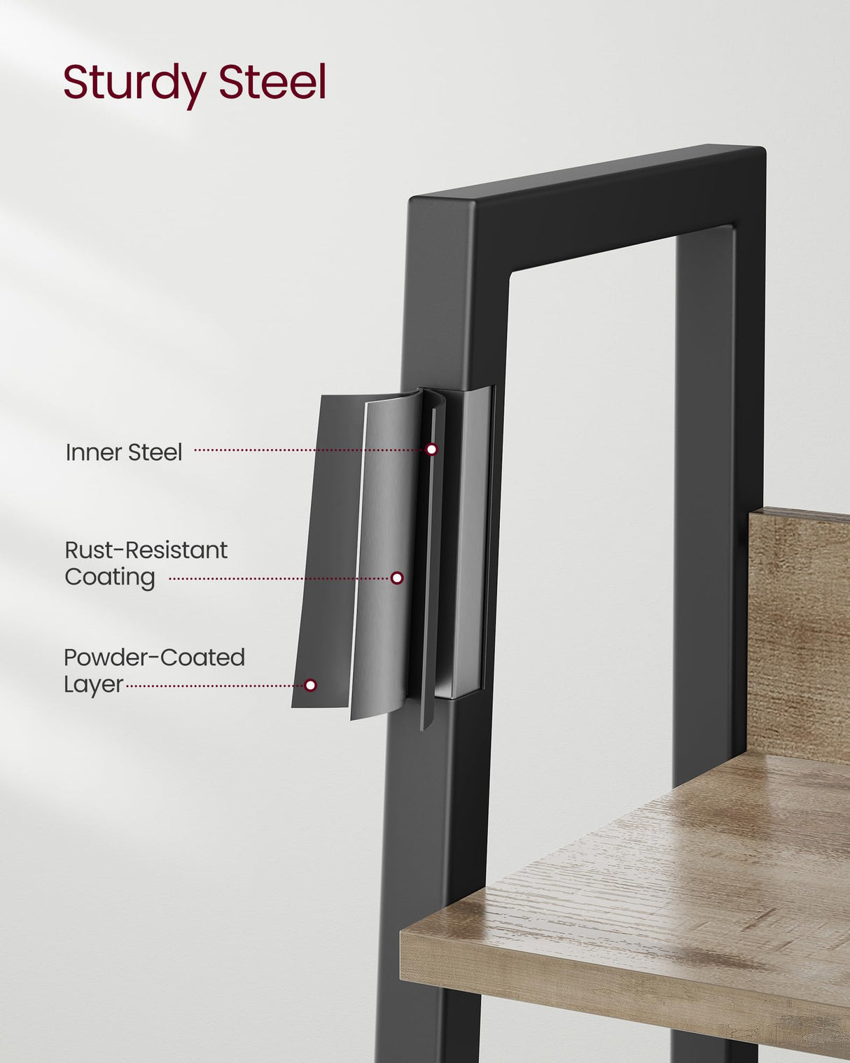 VASAGLE Bookshelf, 5-Tier Narrow Bookcase, Ladder Shelf for Home Office, Living Room, Bedroom, Kitchen, Camel Brown and Black ULLS109B50V2 VASAGLE