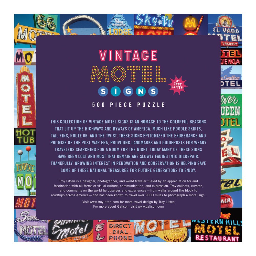 Galison Vintage Motel Signs 500 Piece Jigsaw Puzzle for Adults, Classic Family Puzzle with 500 Pieces and Vintage Artwork Galison