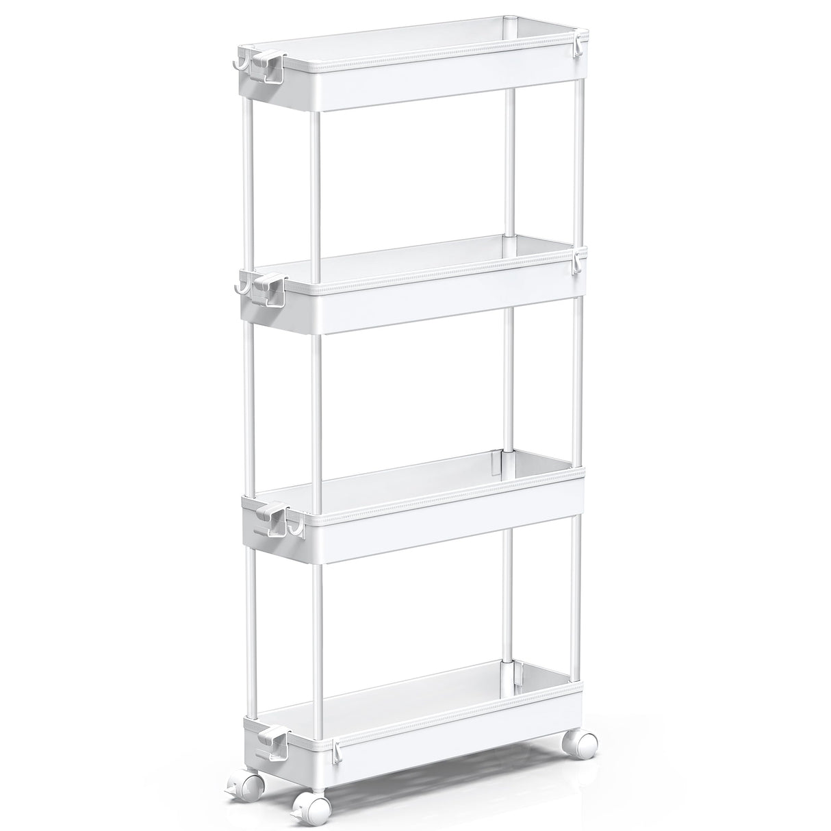SPACEKEEPER Slim Rolling Storage Cart 4 Tier Bathroom Organizer Mobile Shelving Unit Utility Cart Tower Rack for Kitchen Laundry Narrow Places, White SPACEKEEPER