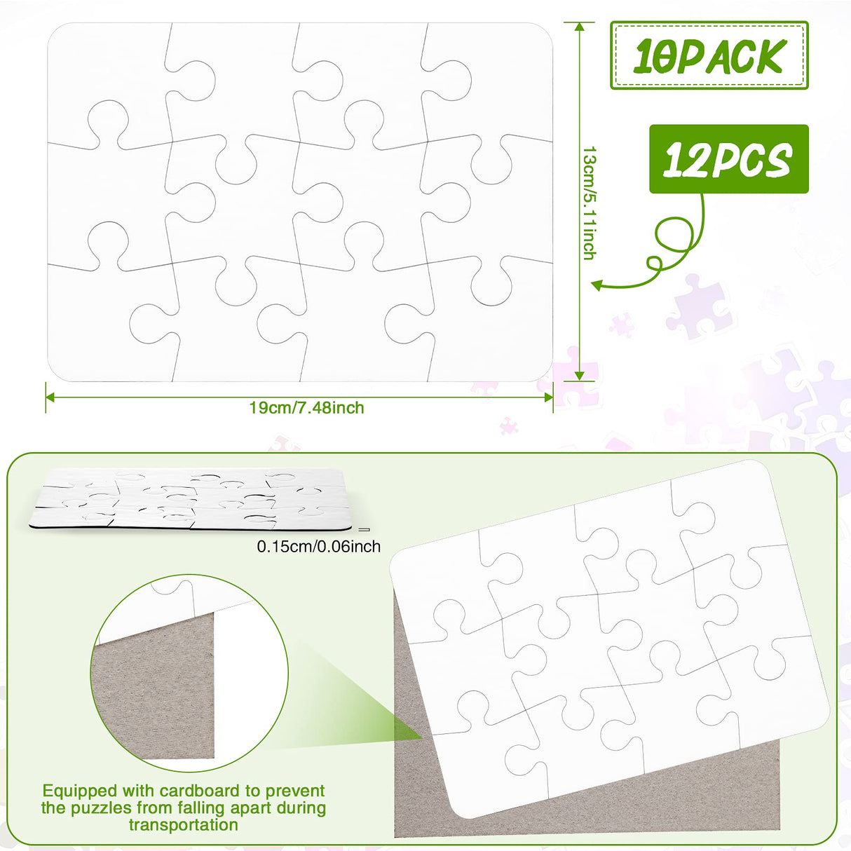 Sumind 10 Sets Blank Sublimation Puzzle Jigsaw Rectangle Heart Shaped White DIY Custom Puzzle Heat Press Thermal Transfer Puzzle Pearl Puzzle Blank Puzzle(A5-12 Rectangle) Sumind