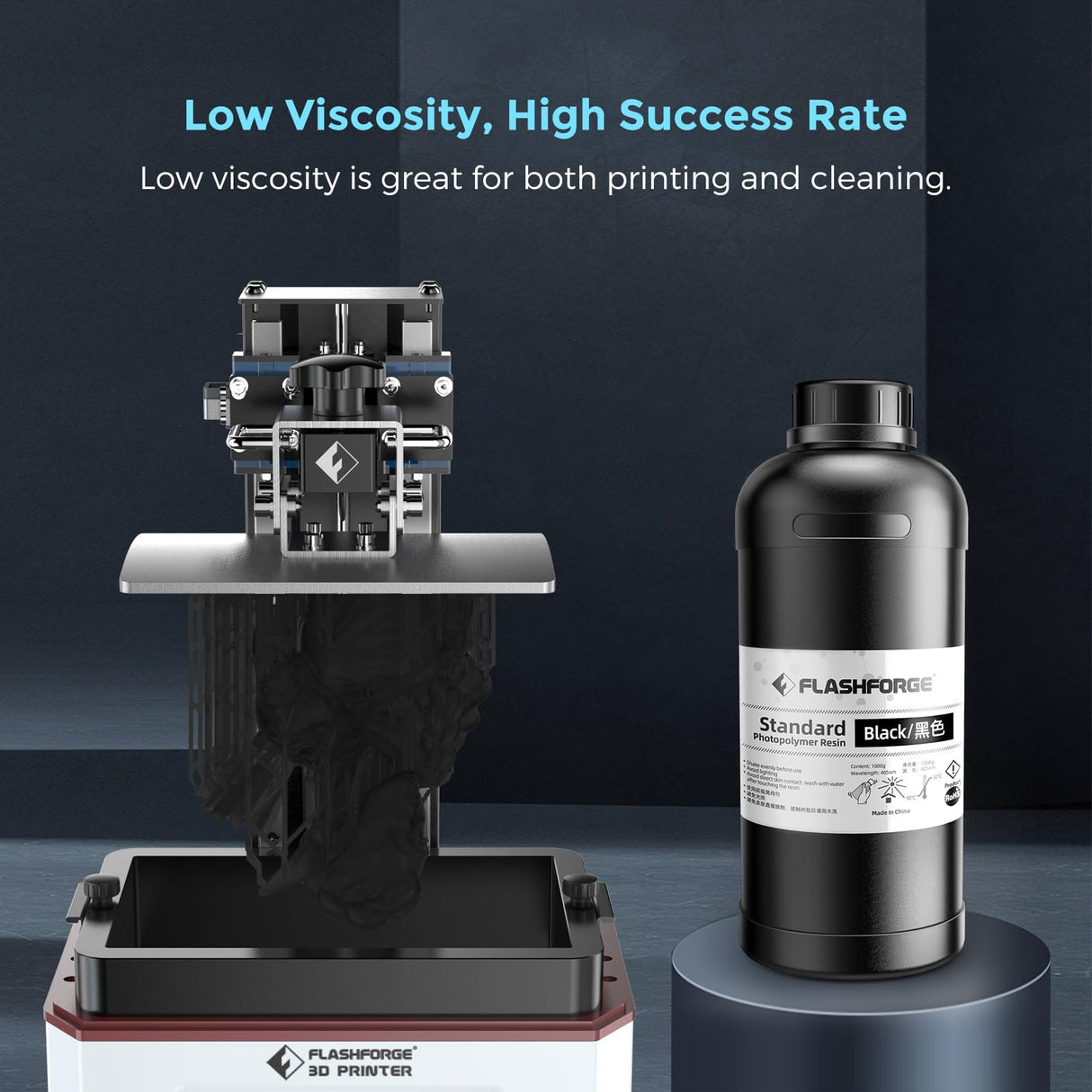 Flashforge 3D Printer Resin 1kg, Fast UV Curing Black Resin 405nm Standard Photopolymer Resin 3D Printer Liquid for LCD/DLP/SLA 3D Printing, High Precision and Low Shrinkage, Low Odor (Black, 1kg) Creator