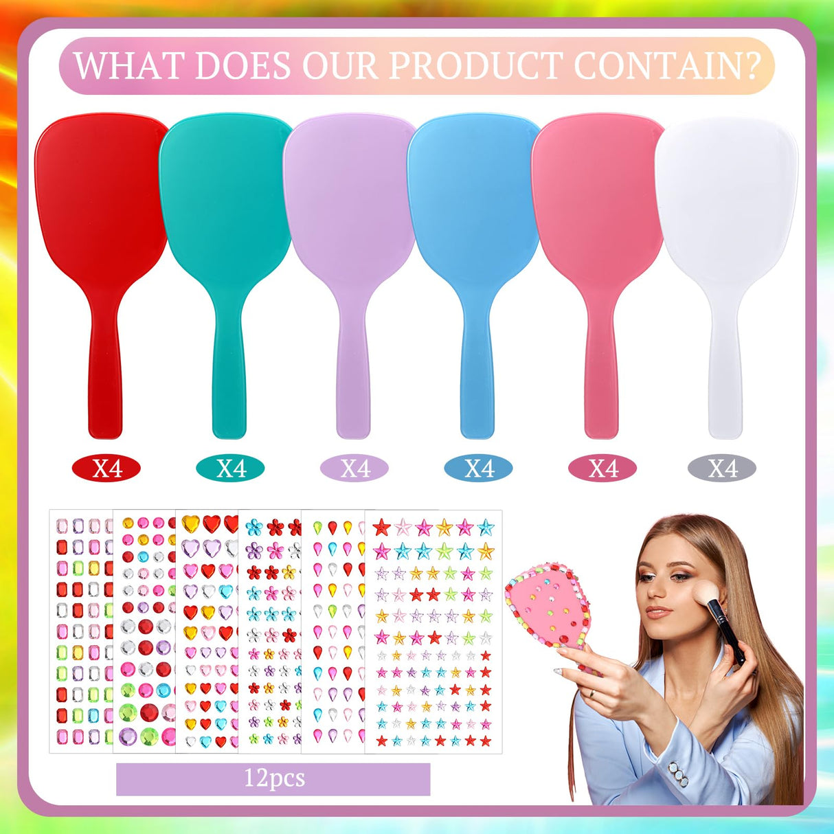 Wonderjune 24 Pcs Handheld Mirror DIY Decorate Your Own Mermaid Princess Mirror for Classroom Princess Birthday Party Favors Crafts Mermaid Game Decorations Supplies Wonderjune