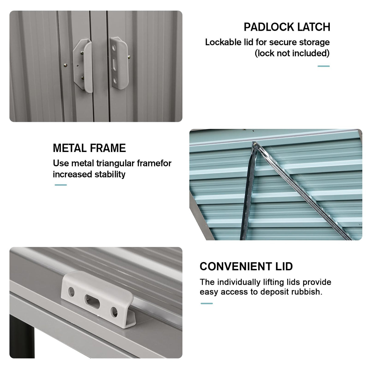 Outdoor Trash Can Storage,Metal Storage Shed,Outdoor Storage Shed for Garbage Cans, Garden Accessories, Backyard, and Patio Use, Lockable, Light Grey Zjjseloru