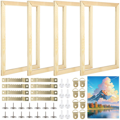 OMISTAR 4 Sets Canvas Stretcher Bars - 1216" Wooden Frames Kit, DIY Wood Frames With Hooks, Thumbtacks, and Traceless Nails, Arts Accessories for Prints, Oil Paintings