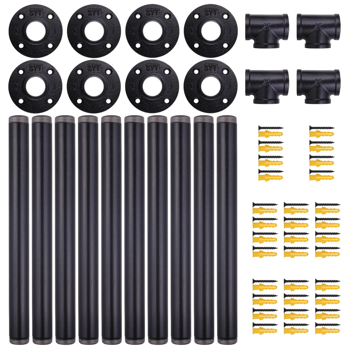 MUZIK 30 Inch Industrial Table Legs, 2 Pack Grey Steel Metal Pipes Vintage Furniture Legs, for Coffee and End Table Legs, 30 in H x 14 in W MUZIK