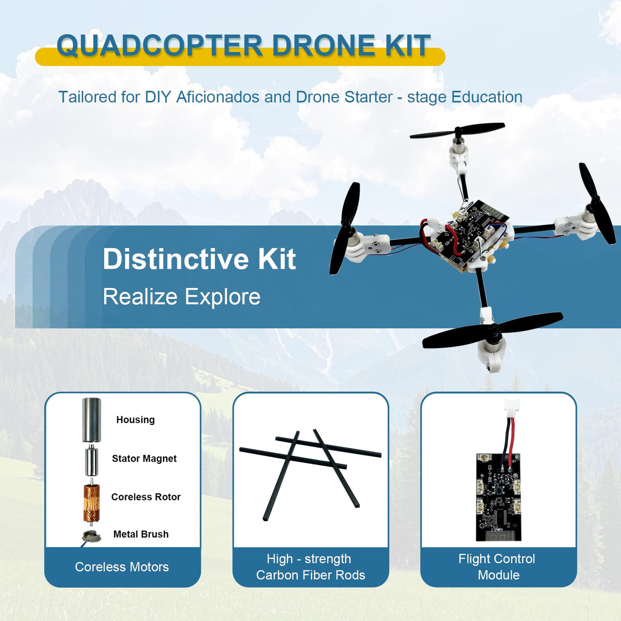 STEM Quadcopter Building Kit with Coreless Motors | Auto Hover Tuning, One-Button Takeoff & 3D Flips | Learn Drone Basics for DIY Enthusiasts and Students (White) EIELEDIY