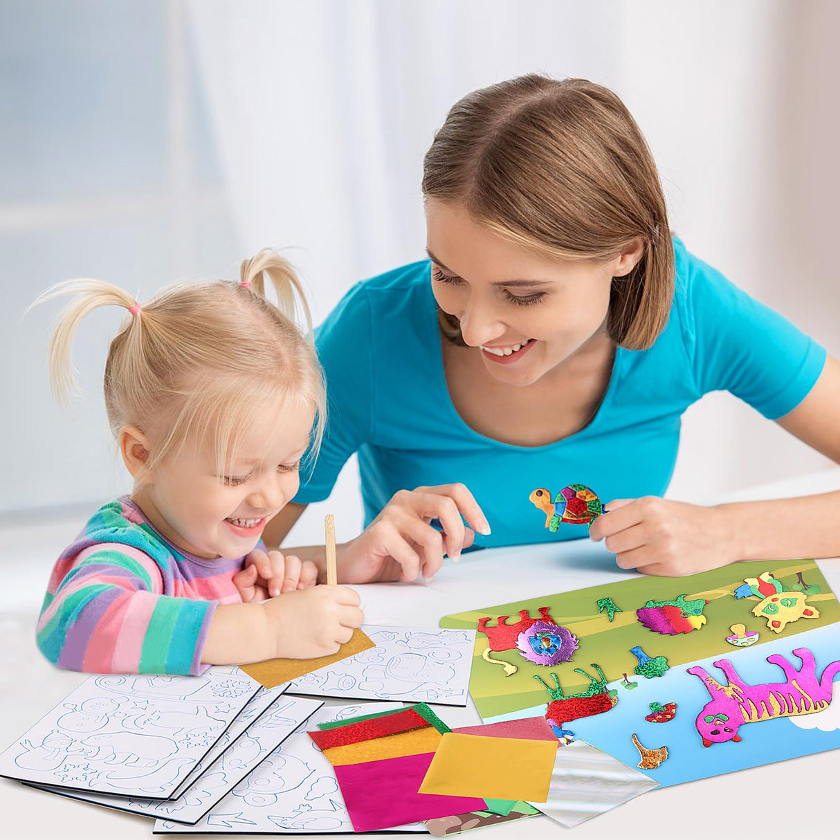 Vinlon Foil Art Kit for Kids - Foil Fun Arts and Crafts, Mess Free Kids Travel Activities Toys, DIY Craft Supplies, Easter Basket Stuffers Gifts for Boys and Girls Ages 4 5 6 7 8 9 10 Years Old Vinlon