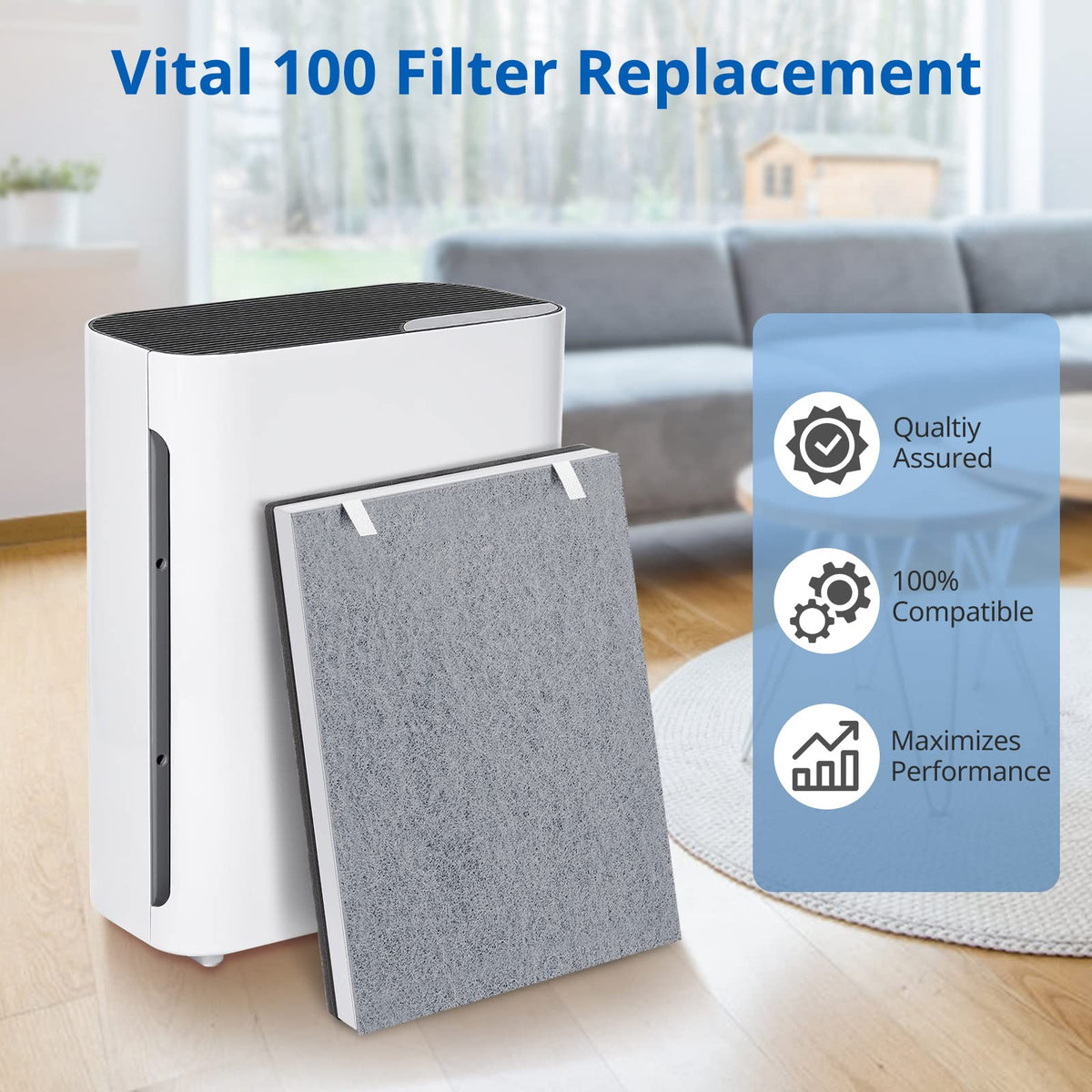 2 Pack Vital 100 True HEPA Replacement Filter Compatible with LEVOIT Vital 100 Air Purifier, H13 and High-Efficiency Activated Carbon Set, Part Number 100-RF LINNIW