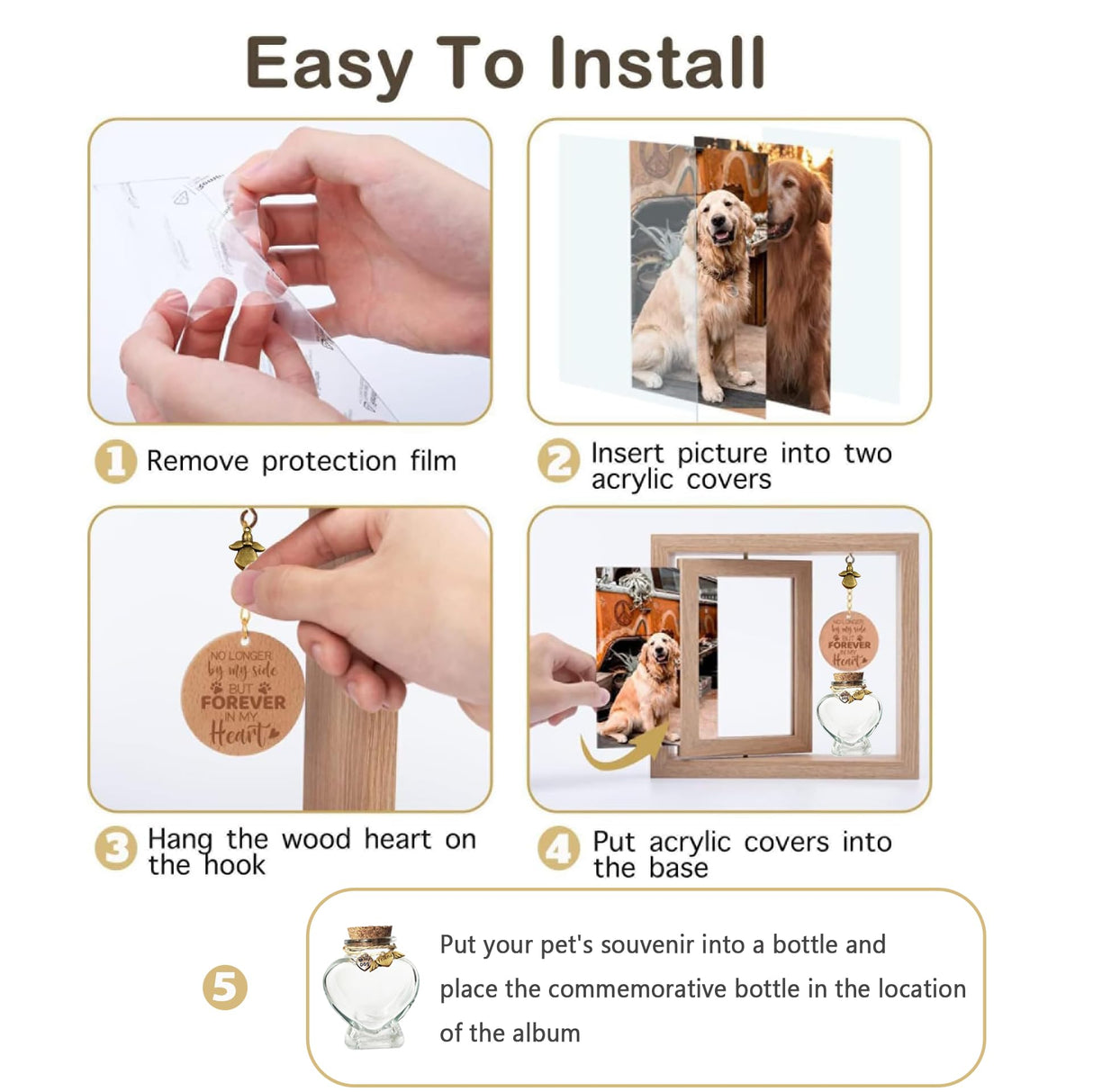 BEEMERIT 360° Rotating Pet Memorial Frame with Keepsake Jar – Double-Sided 4x6 Photo Display for Pet Loss – Perfect Remembrance Gift for Dog and Cat Owners BEEMERIT