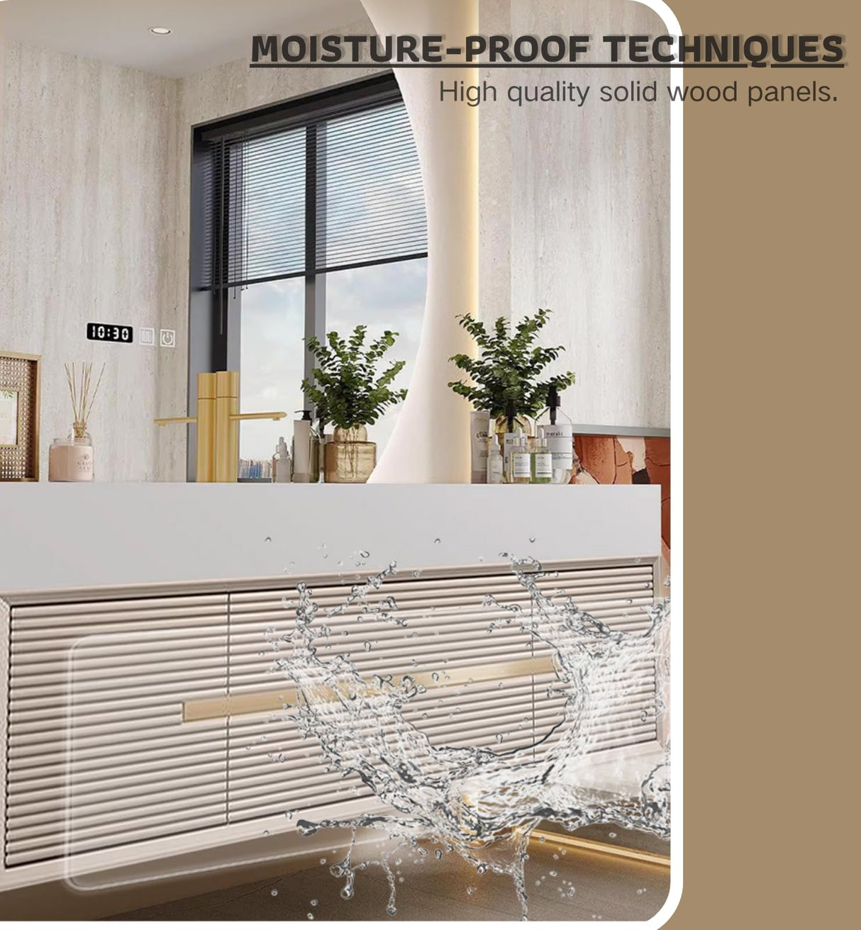 Bathroom Cabinet Vanity, 60" Bathroom Vanity with Sink, Floating Single Sink Vanity for Bathrooms, Solid Wood Luxury Vanities with Smart Anti-Fog Mirror Medicine Cabinet & Marble Countertop, (Gold) LUTHXAY