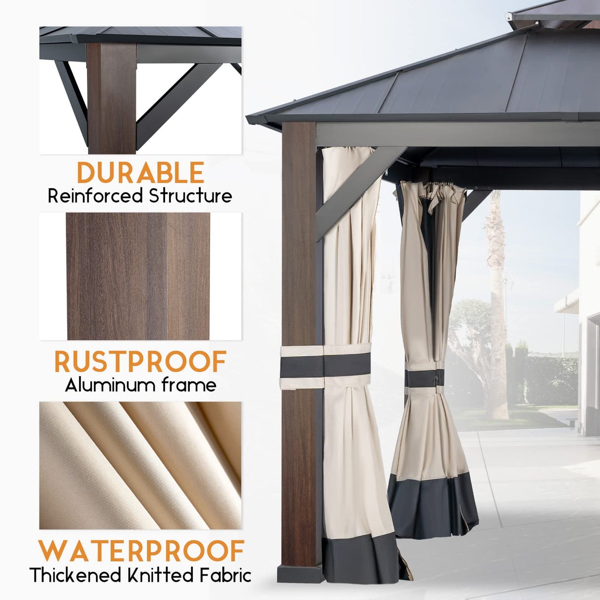 Warmally 12'×14' Hardtop Gazebo with Stable Support Posts, Outdoor Metal Gazebo with Nettings and Curtains Fast-Splicing Aluminum Structure for Patio Backyard Deck and Lawns Warmally