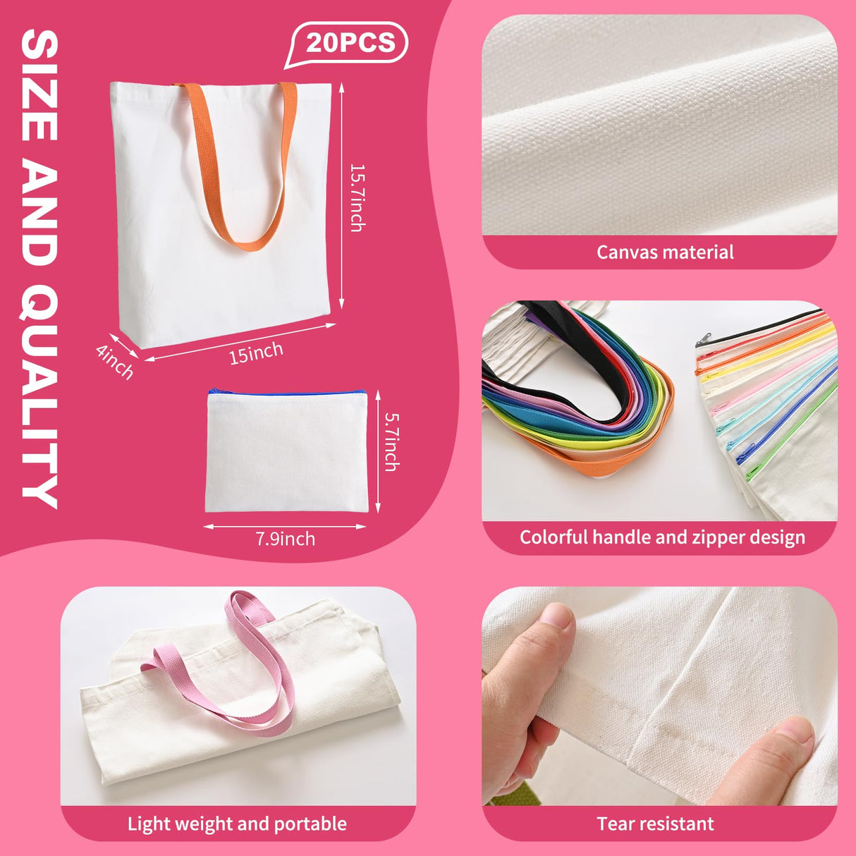 20 Pack Sublimation Blanks Tote bags, MAFYE Reusable Grocery Bags DIY Heat Transfer Canvas Tote Bags Cosmetic Makeup Bags Shopping Bags W/Customized Color for DIY, Advertising, Christmas Craft Present MAFYE