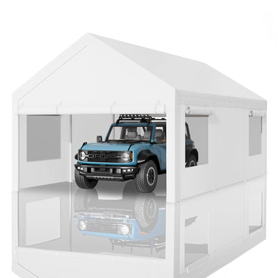 Nuturelly 12x20 FT Carport, Heavy Duty Carport Canopy with Roll-up Windows, Portable Garage with Removable Sidewalls & Doors, Car Canopy with All-Season PE Tarp for Car, Truck, Boat(White)