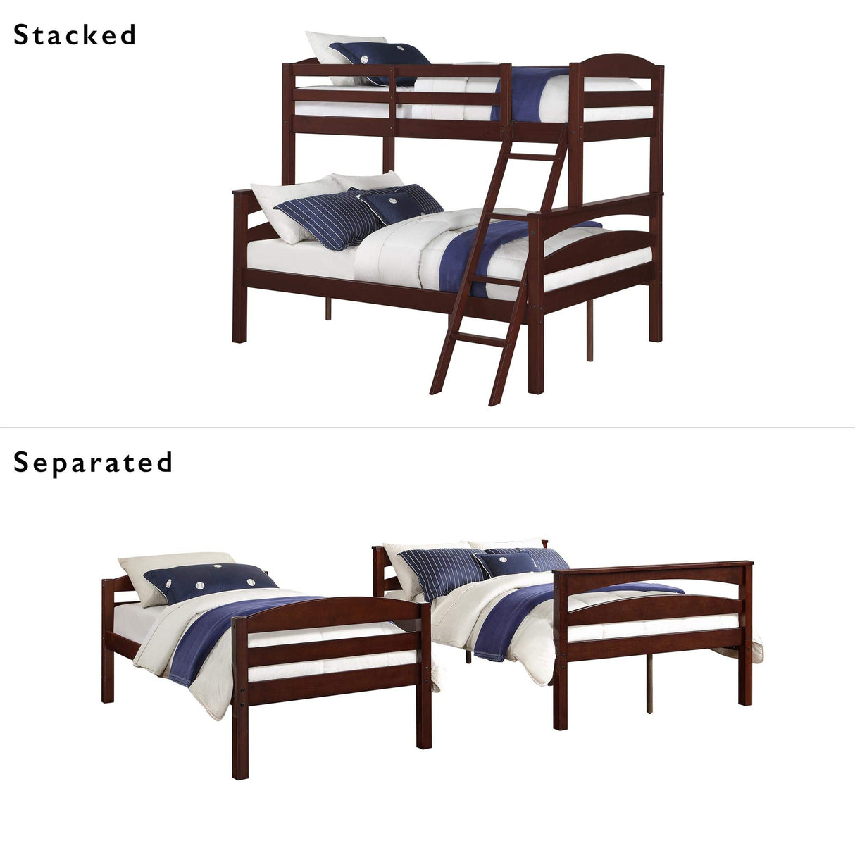 DHP Brady Twin over Full Bunk Bed Frame in Espresso - Space-Saving Design for Kids and Guests DHP