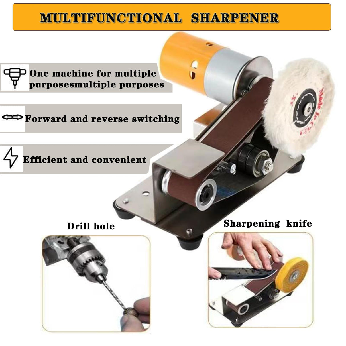 MIZHAO Electric Knife Sharpener Multifunctional - 7 Adjustable Speed Knife Making Belt Grinder Knife Sharpening System - For Hunting, Serrated & Kitchen Knives, Wood, Plastic, Crafts, Silver MIZHAO