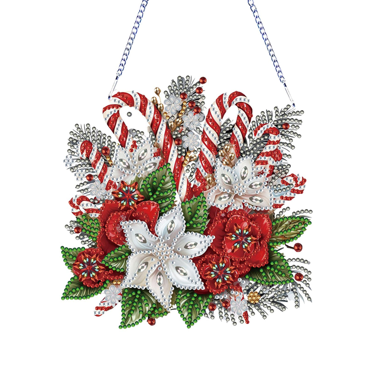 Christmas Diamond Art Hanging Kits for Adults, Special Shaped Diamond Painting,Double Sided 5D DIY Acrylic Diamond Art Painting Window Pendants Home Garden Wall Hanging Kits Cane candy wreath Ornament RYMILIE