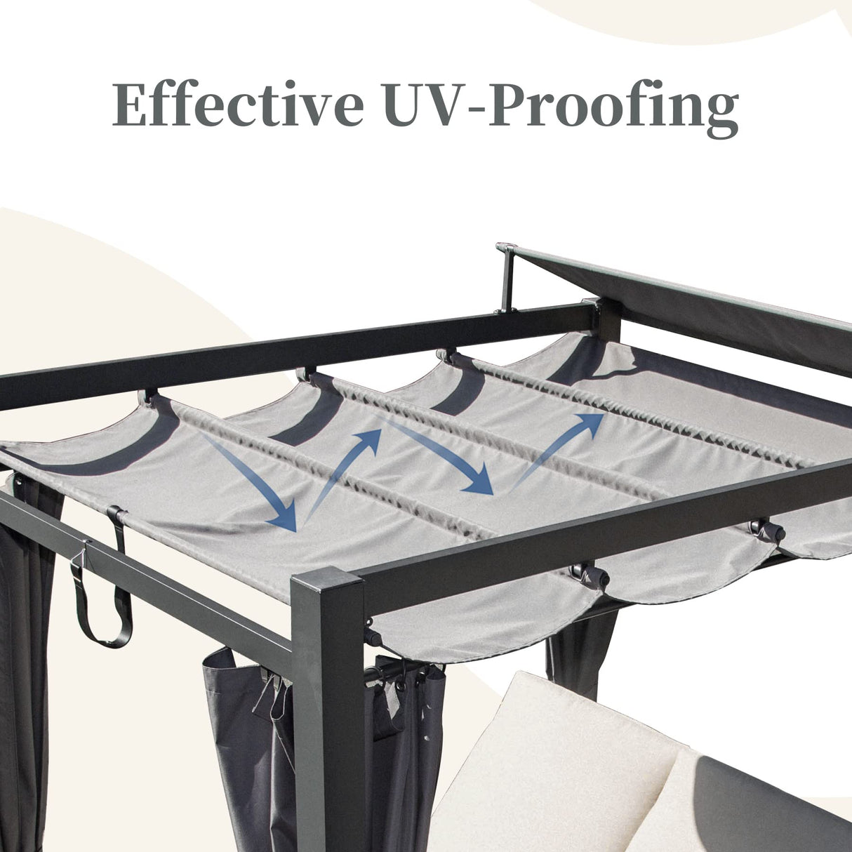 Domi Aluminum Outdoor Patio Daybed with Retractable Canopy Bed, Double Chaise Lounge Outdoor Grey Curtain with Beige Cushion & Cup Holder, for Outside Pool,Garden,Backyard,Lawn domi outdoor living