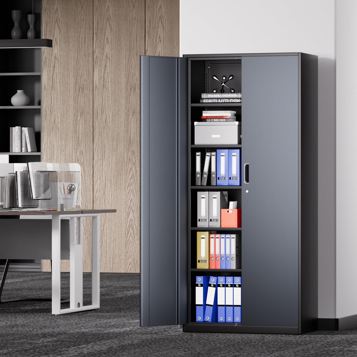 DNA MOTORING Metal Storage Cabinet, 71'' Locking Cabinet with 5 Adjustable Shelves, Metal Cabinet Heavy Duty Utility Cabinet for Garage,Office,Home,Gym, Gray Black, TOOLS-00632-GY-BK DNA MOTORING