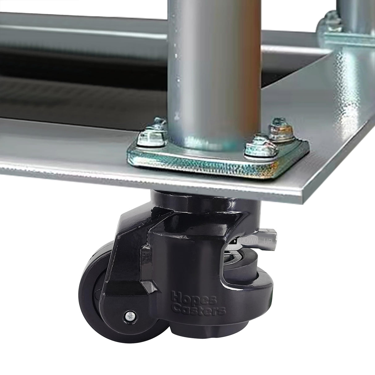Leveling Casters with Ratchet Handle, Swivel Retractable Plate Caster Wheels for Workbench, Heavy Duty Industrial Casters with Nylon Wheels & Leveling Feet for Machine (Black, TD60F-2200lbs) HOPES