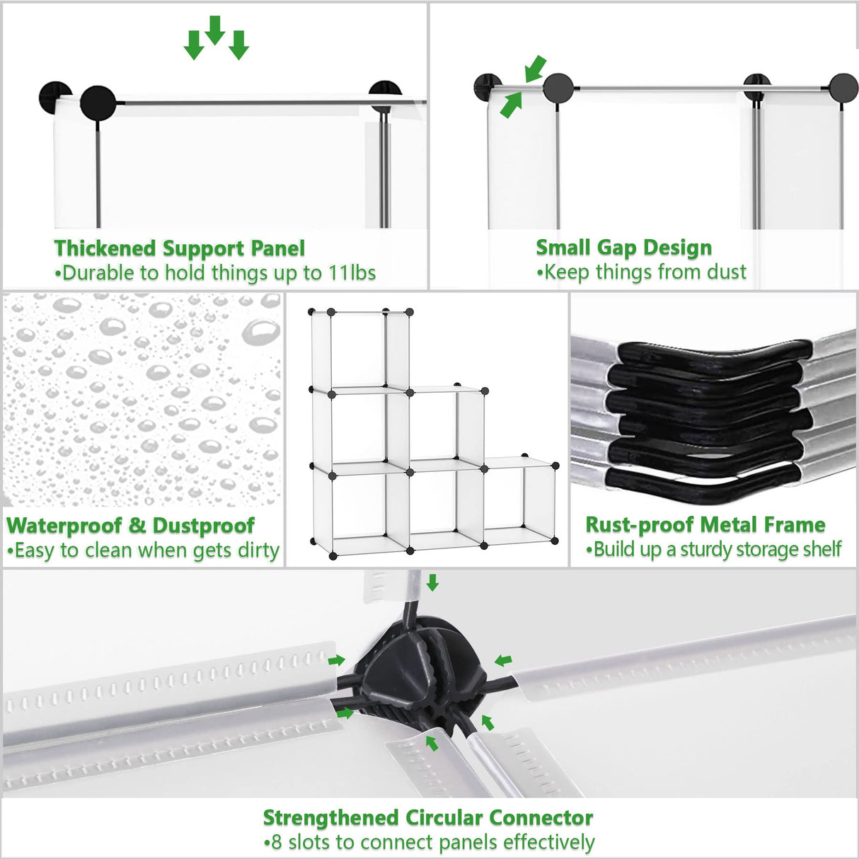 C&AHOME Cube Storage Organizer, 6-Cube Shelves Units, Closet Cabinet, DIY Plastic Modular Book Shelf, Ideal for Bedroom, Living Room, Office, 36.6" L x 12.4" W x 36.6" H Translucent White SBTM3506A C&AHOME