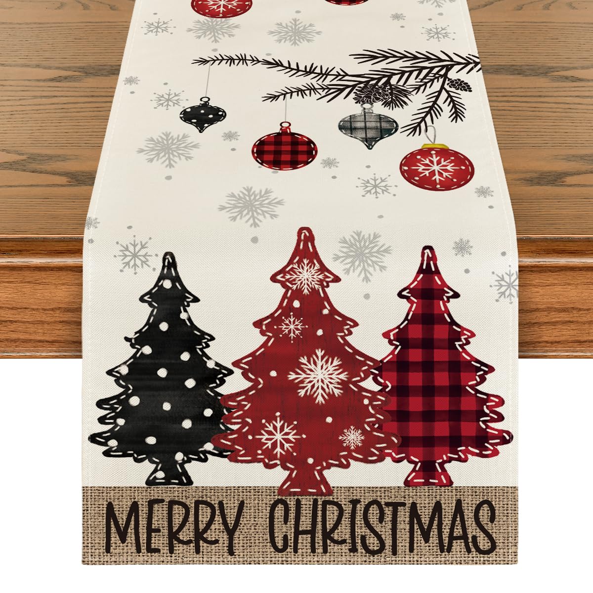 Artoid Mode Red Pine Trees Merry Christmas Table Runner, Winter Xmas Holiday Kitchen Dining Table Decoration for Home Party Decor 13x72 Inch Artoid Mode