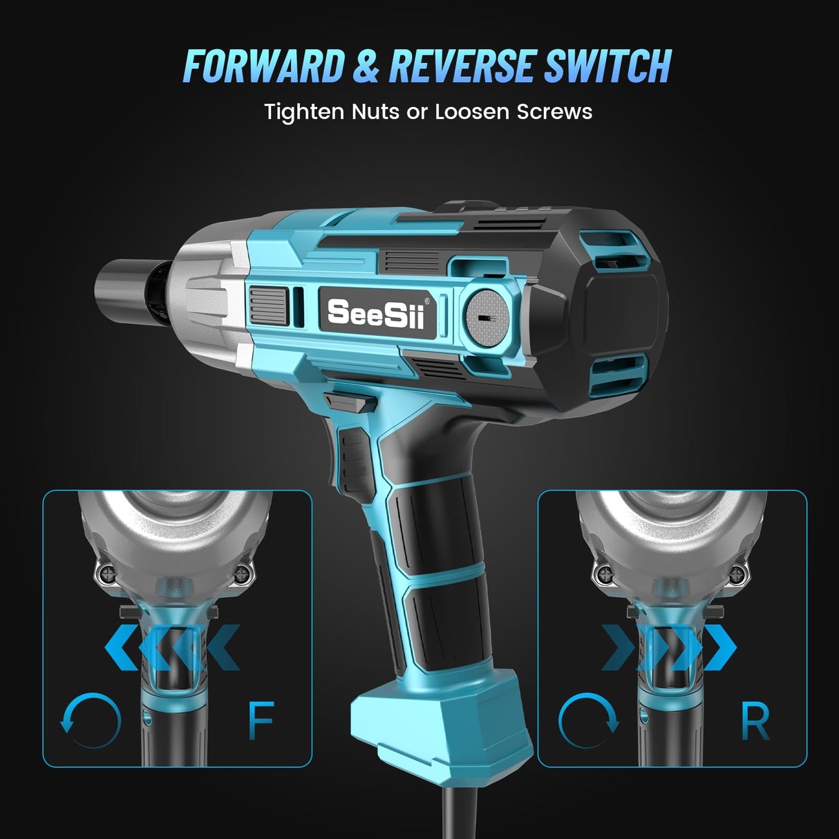 Seesii Electric Impact Wrench Corded, 368Ft-lbs(500N.m) Torque 1/2 inch Impact Gun with 8Amp Cord, 4 Sockets for Car Tire and Home DIY, AC500 Seesii
